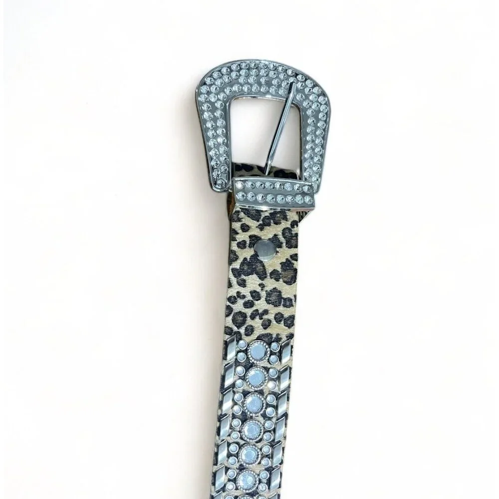 UnFader Leopard Print Rhinestone Buckle Western Belt With Box, New - Picture 5 of 10